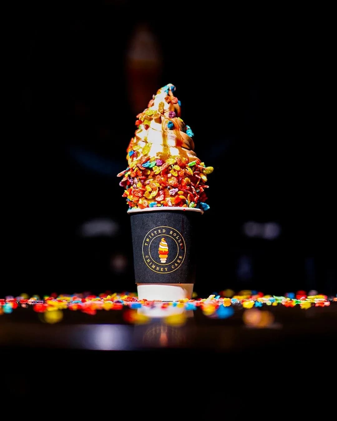Chimney cone topped with cereal and sprinkles